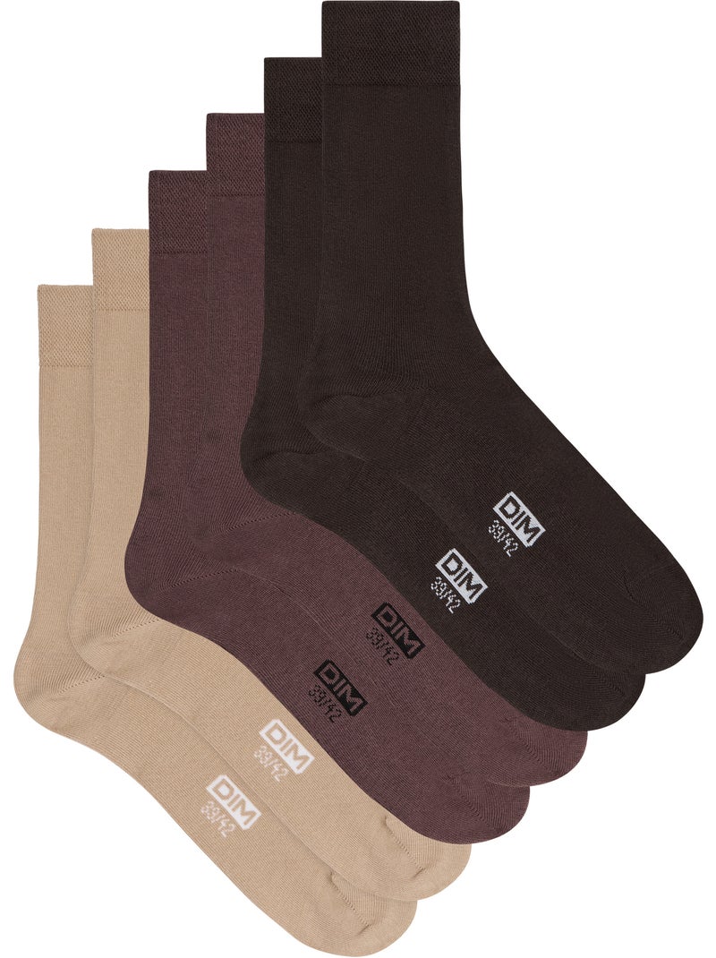 Lot de 3 paires de chaussettes mi-hautes Basique Coton Marron - Kiabi