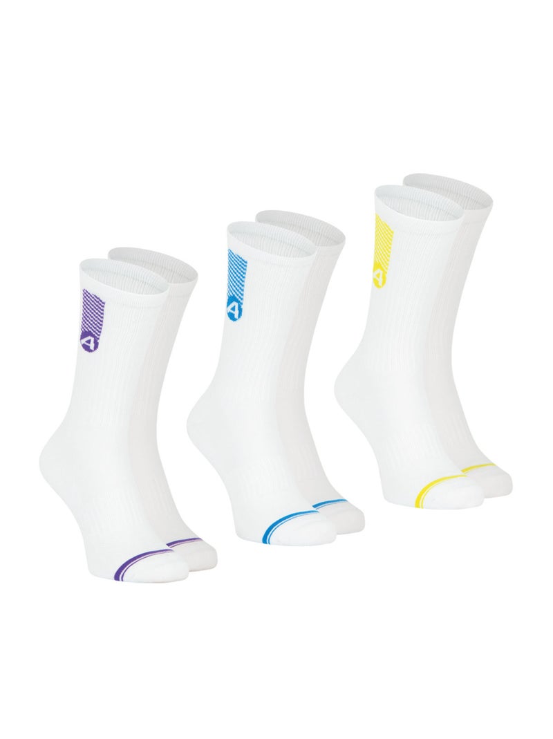 Lot de 3 paires de chaussettes mi-hautes homme Training Dry Athena Blanc Jaune Bleu - Kiabi