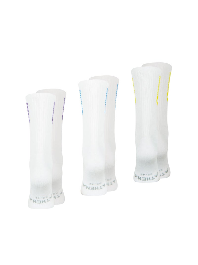Lot de 3 paires de chaussettes mi-hautes homme Training Dry Athena Blanc Jaune Bleu - Kiabi