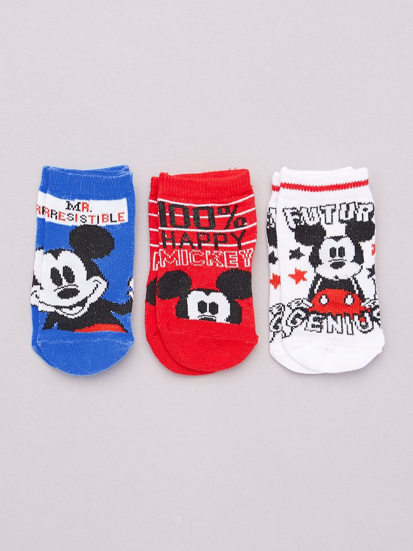 Lot de 3 paires de chaussettes 'Mickey' 'Disney' blanc/bleu/rouge - Kiabi