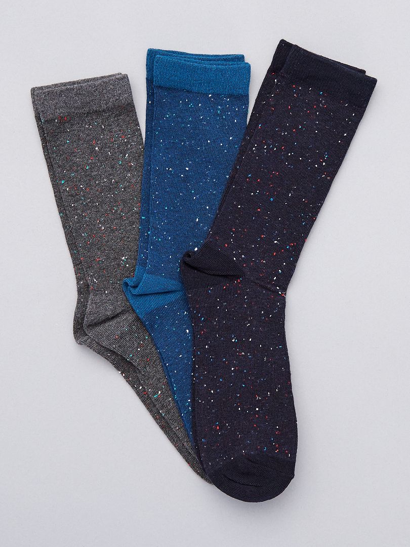 Lot de 3 paires de chaussettes mouchetées bleu gris - Kiabi