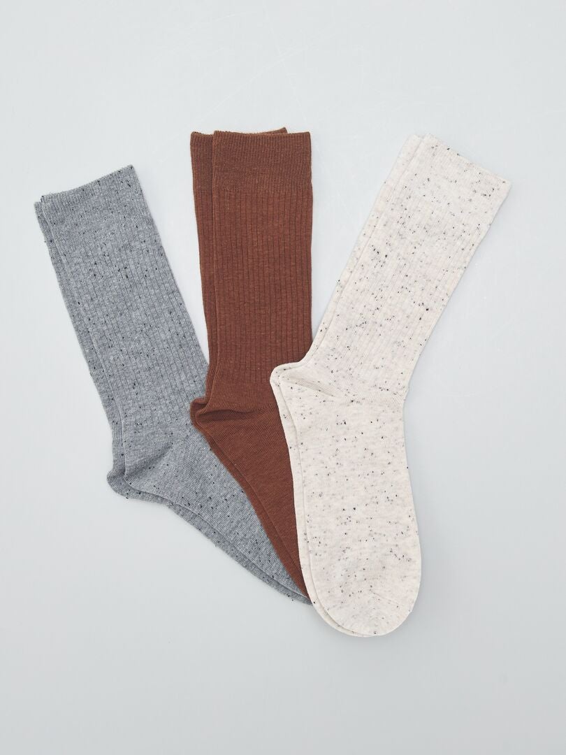 Lot de 3 paires de chaussettes mouchetées Marron/beige/gris - Kiabi