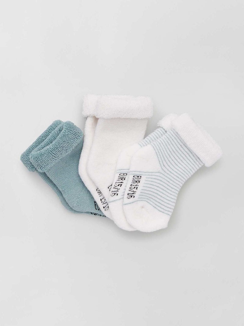 Lot de 3 paires de chaussettes naissance bleu/blanc - Kiabi