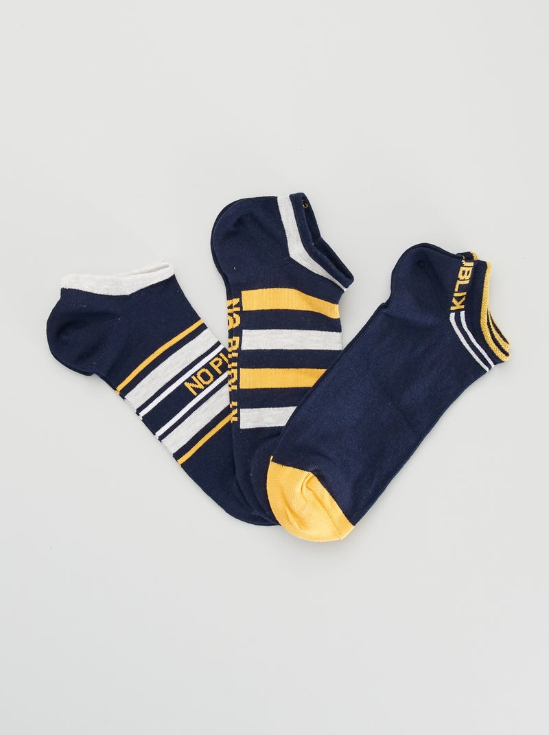Lot de 3 paires de chaussettes 'No Publik' marine/jaune - Kiabi
