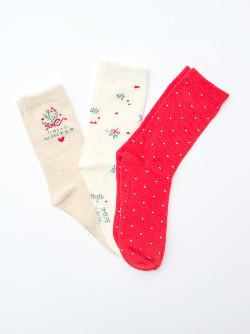 Lot de 3 paires de chaussettes Noël en coton jersey Rouge - Kiabi