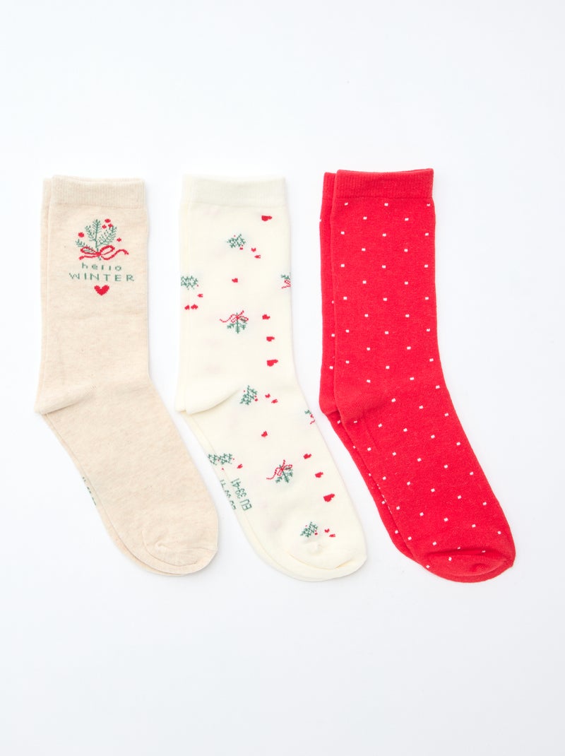 Lot de 3 paires de chaussettes Noël en coton jersey Rouge - Kiabi