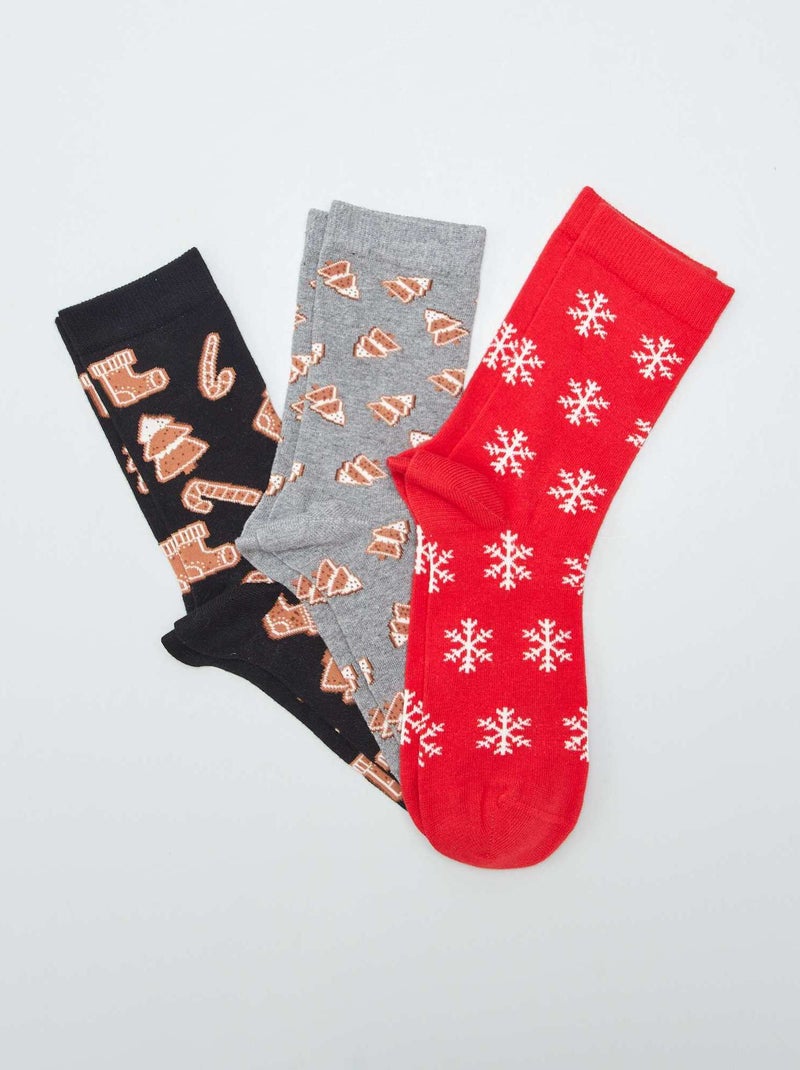 Lot de 3 paires de chaussettes 'noël' Gris - Kiabi