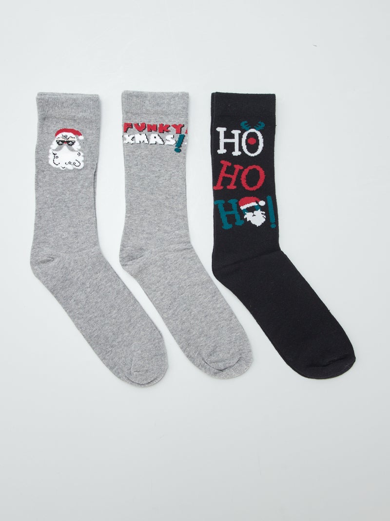 Lot de 3 paires de chaussettes 'noël' Gris - Kiabi