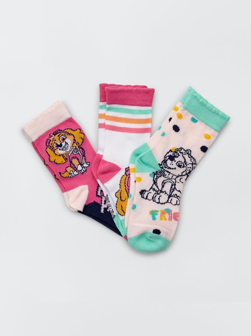Lot de 3 paires de chaussettes 'Pat Patrouille' rose/blanc - Kiabi