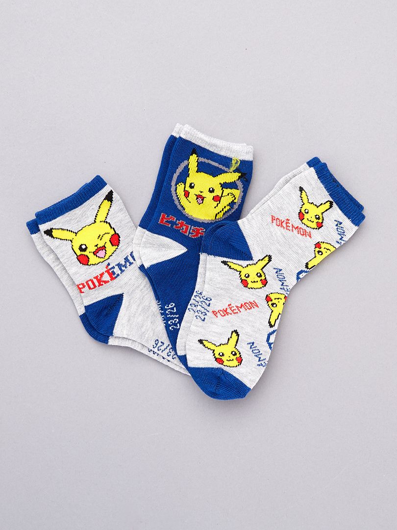 Lot de 3 paires de chaussettes 'Pokemon' - gris/bleu/jaune - Kiabi