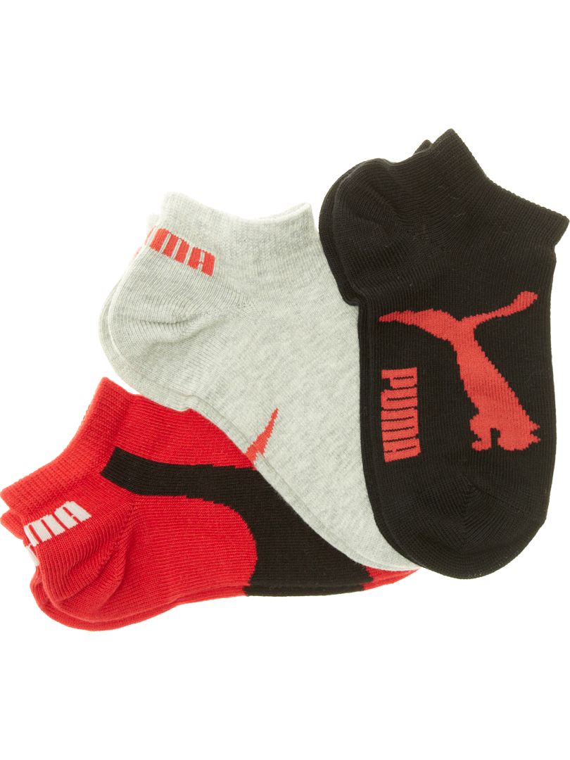 Lot de 3 paires de chaussettes 'Puma' tige courte noir/gris/rouge - Kiabi