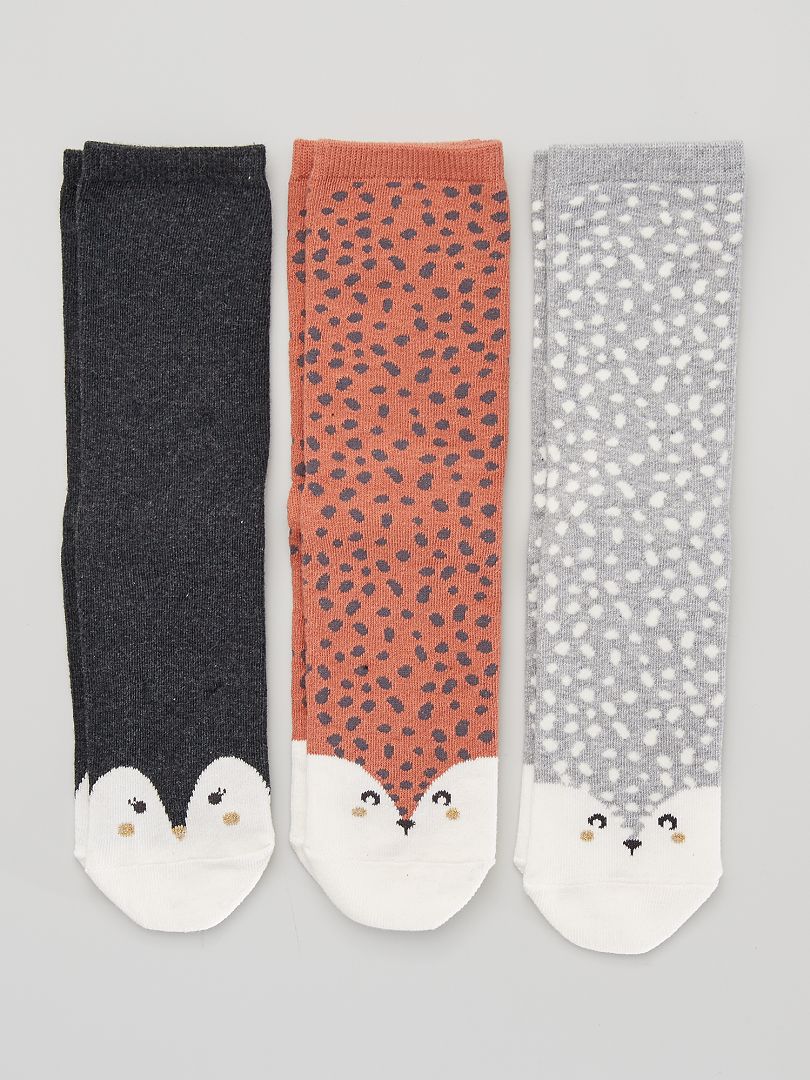 Lot de 3 paires de chaussettes 'renard' - gris renard - Kiabi - 5.00€