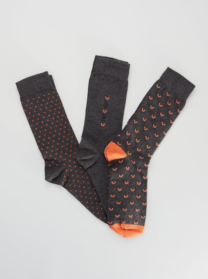 Lot de 3 paires de chaussettes 'renard' gris/orange - Kiabi
