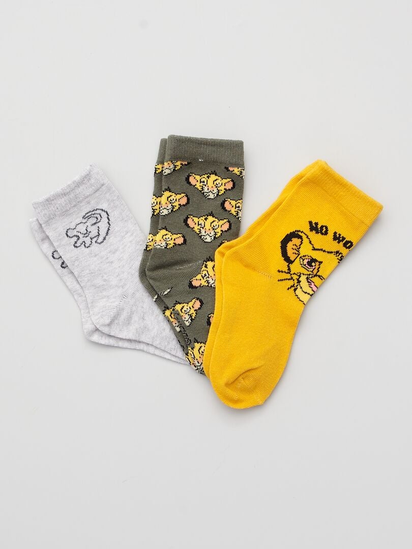 Lot de 3 paires de chaussettes 'Roi Lion' jaune/gris - Kiabi