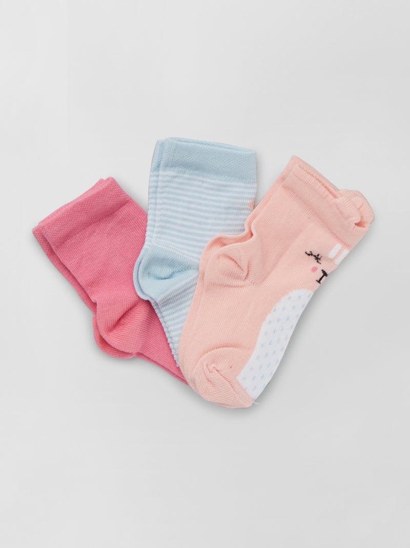 Lot de 3 paires de chaussettes rose/bleu/rose foncé - Kiabi