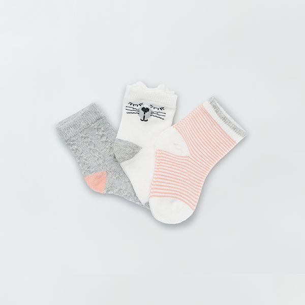 Lot De 3 Paires De Chaussettes Bebe Fille Rose Gris Kiabi 4 00