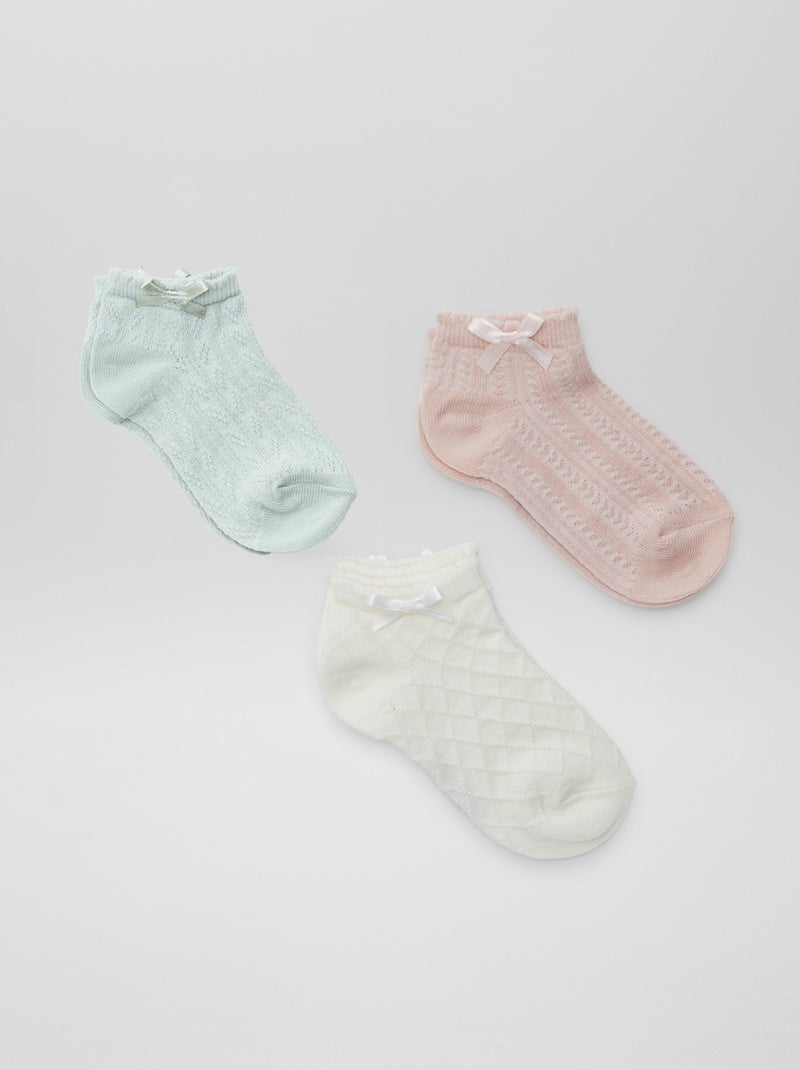 Lot de 3 paires de chaussettes socquettes en maille fantaisie Rose - Kiabi
