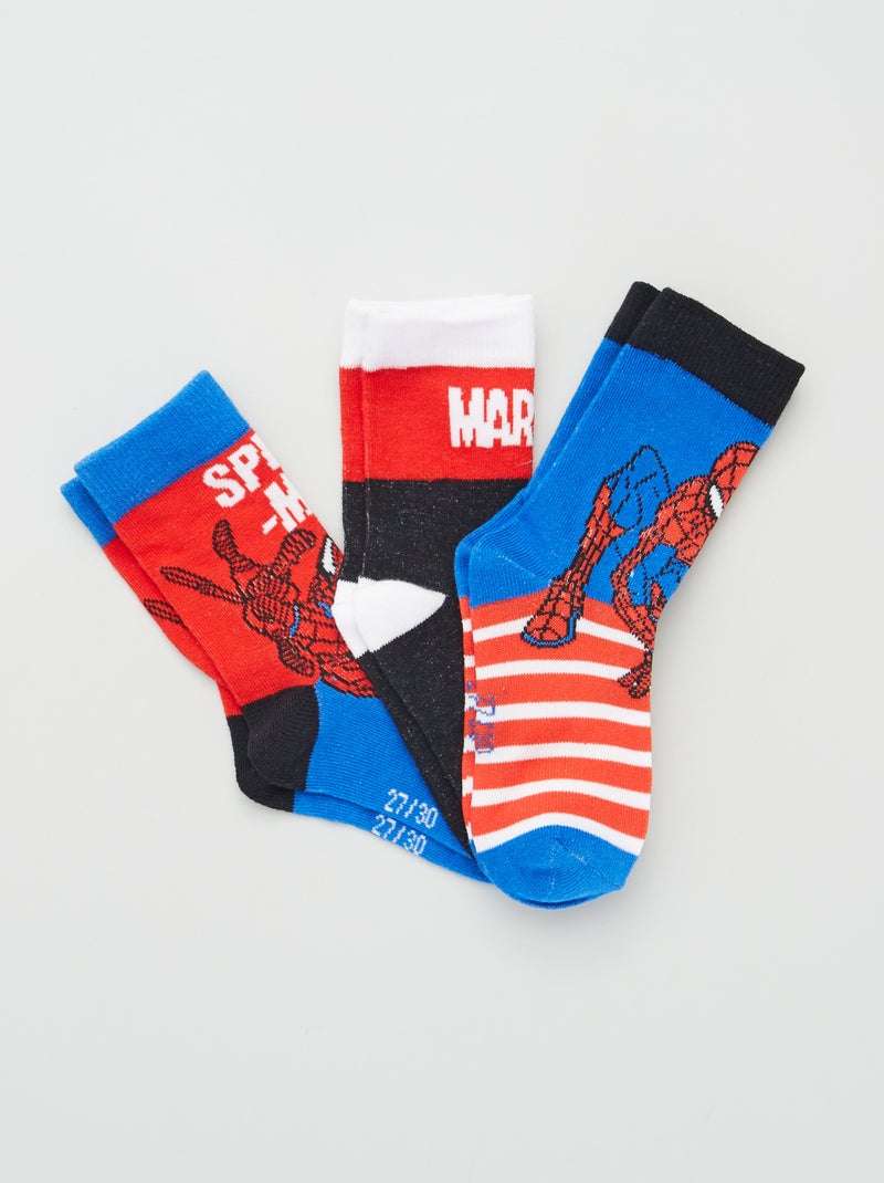 Lot de 3 paires de chaussettes 'Spiderman' bleu/rouge - Kiabi