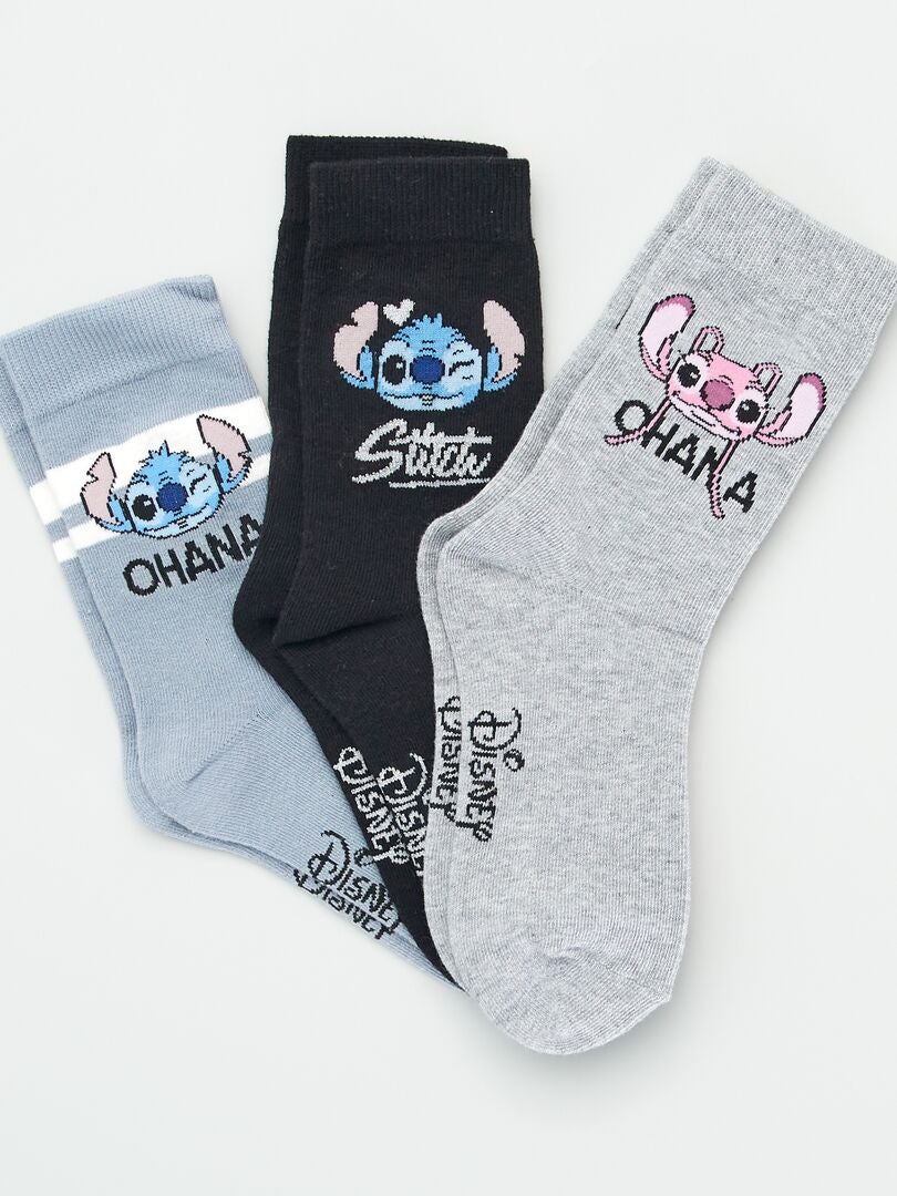 Lot de 3 paires de chaussettes 'Stitch' - Noir/gris/bleu - Kiabi - 4.80€
