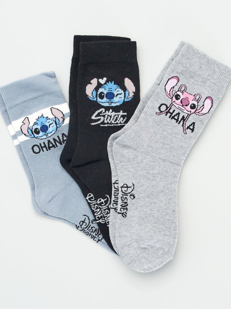 Lot de 3 paires de chaussettes 'Stitch' Noir/gris/bleu - Kiabi