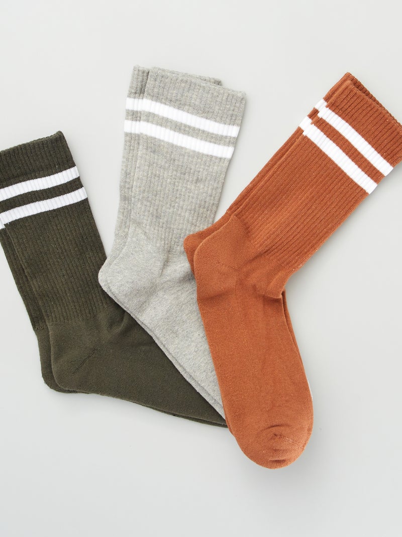 Lot de 3 paires de chaussettes Vert/gris/marron - Kiabi