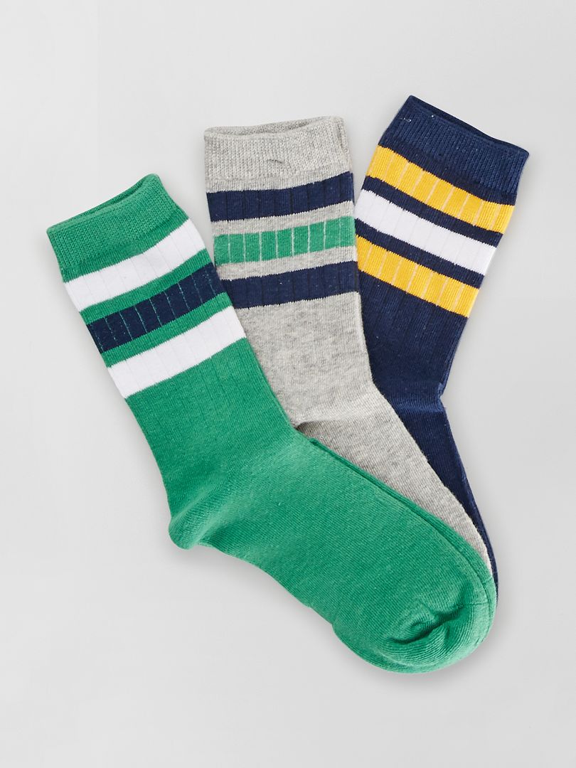 Lot de 3 paires de chaussettes vert/marine/gris - Kiabi