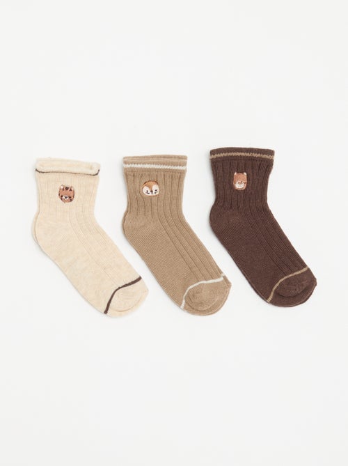 Lot de 3 paires de mi-chaussettes avec broderie fantaisie - Kiabi
