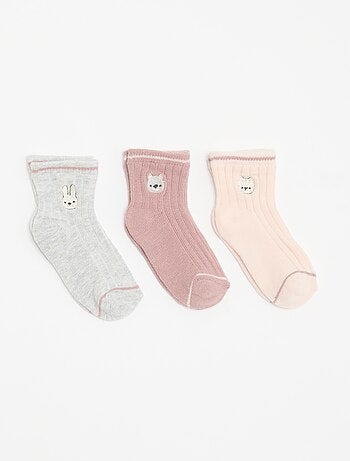 Lot de 3 paires de mi-chaussettes avec broderie fantaisie