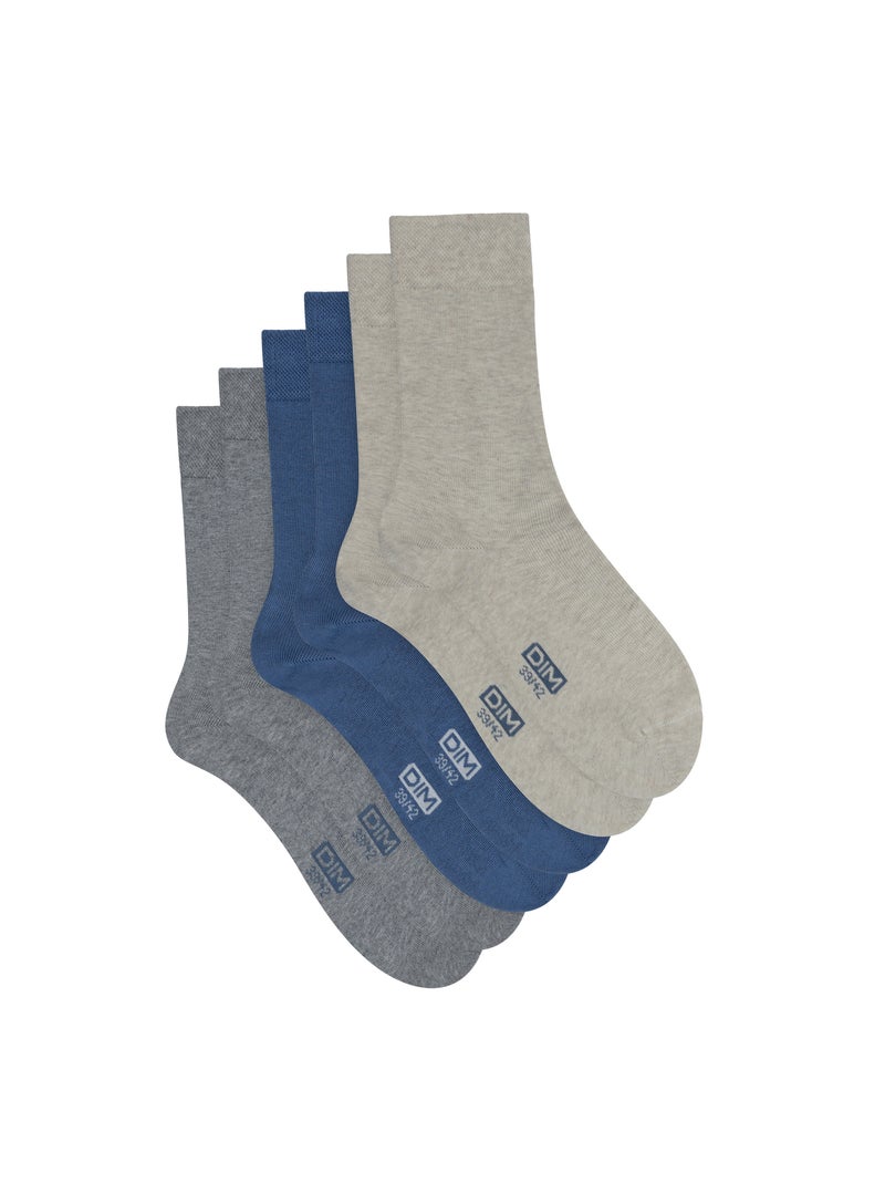 Lot de 3 Paires de Mi-Chaussettes Basique Coton Gris clair - Kiabi