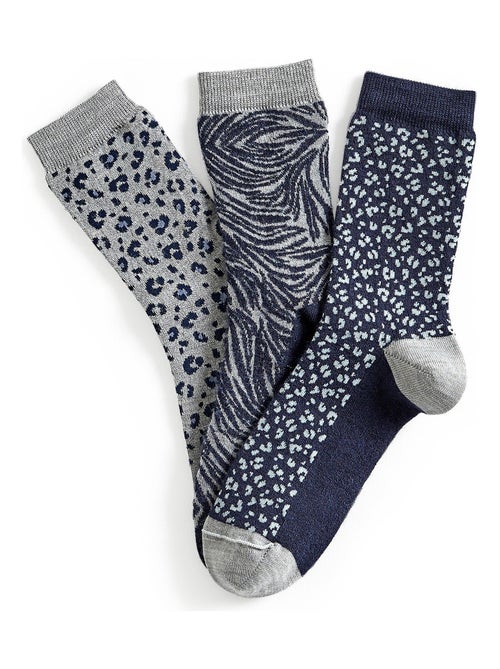 Lot de 3 paires de mi-chaussettes maille jacquard laine et Thermolactyl - Damart - Kiabi