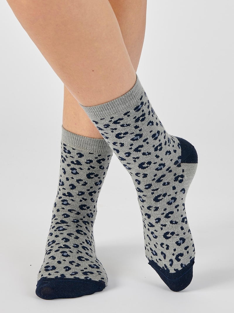 Lot de 3 paires de mi-chaussettes maille jacquard laine et Thermolactyl - Damart Bleu - Kiabi