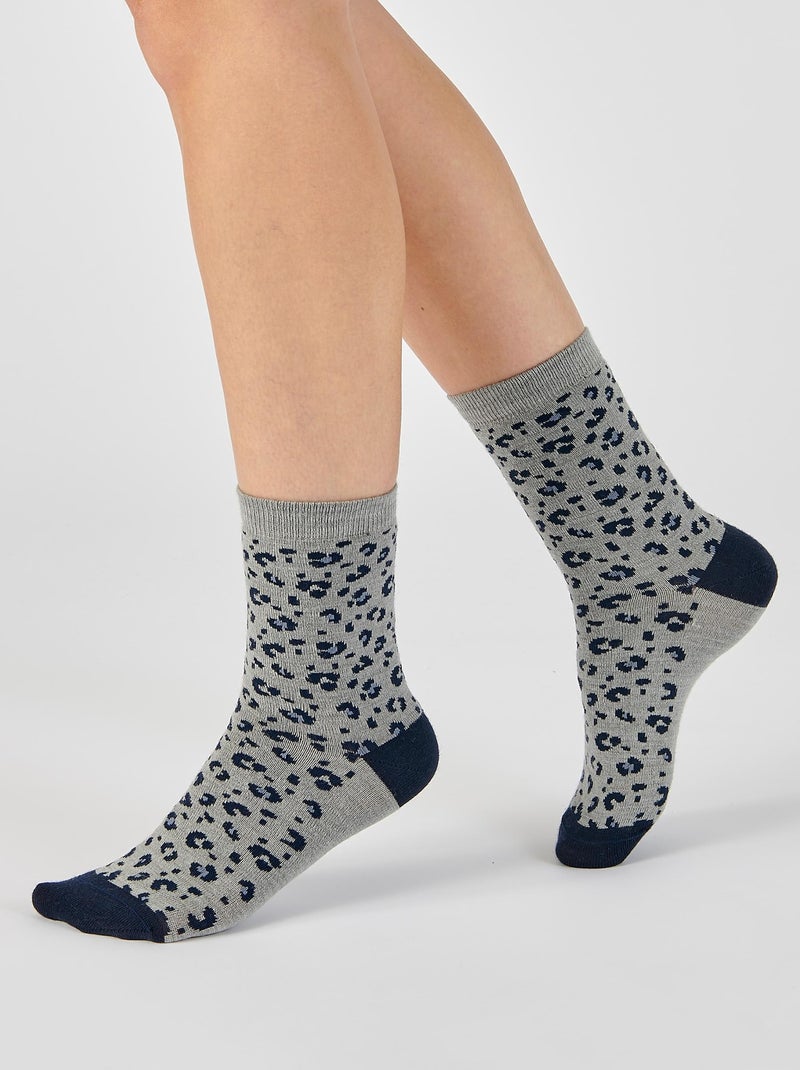 Lot de 3 paires de mi-chaussettes maille jacquard laine et Thermolactyl - Damart Bleu - Kiabi