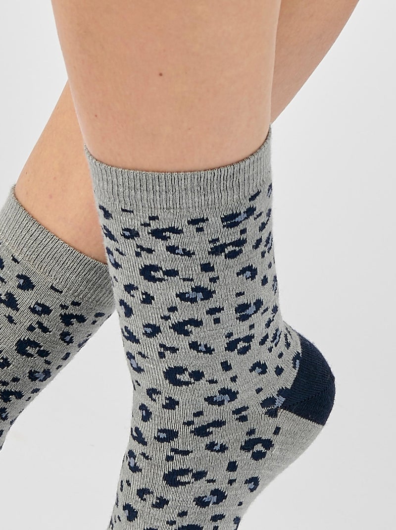 Lot de 3 paires de mi-chaussettes maille jacquard laine et Thermolactyl - Damart Bleu - Kiabi