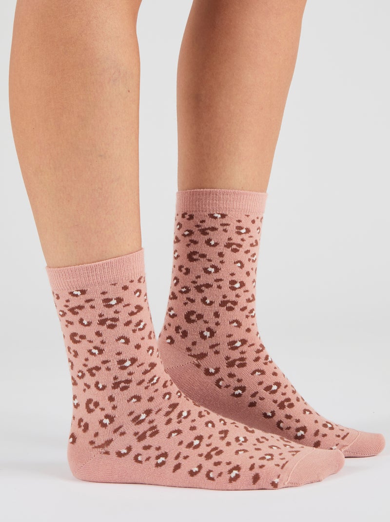 Lot de 3 paires de mi-chaussettes maille jacquard laine et Thermolactyl - Damart Rose - Kiabi