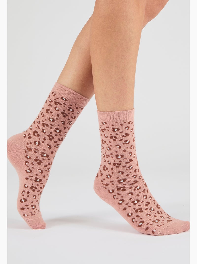 Lot de 3 paires de mi-chaussettes maille jacquard laine et Thermolactyl - Damart Rose - Kiabi