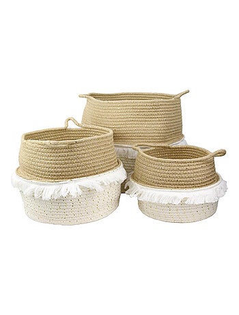 Lot de 3 paniers de rangement à franges VANILLA