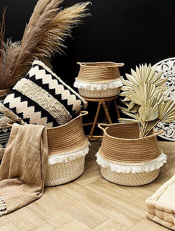Lot de 3 paniers de rangement à franges VANILLA