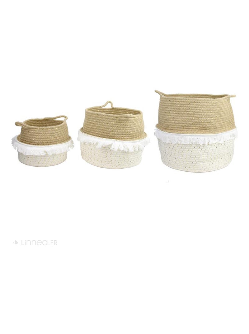 Lot de 3 paniers de rangement à franges VANILLA Jaune or - Kiabi