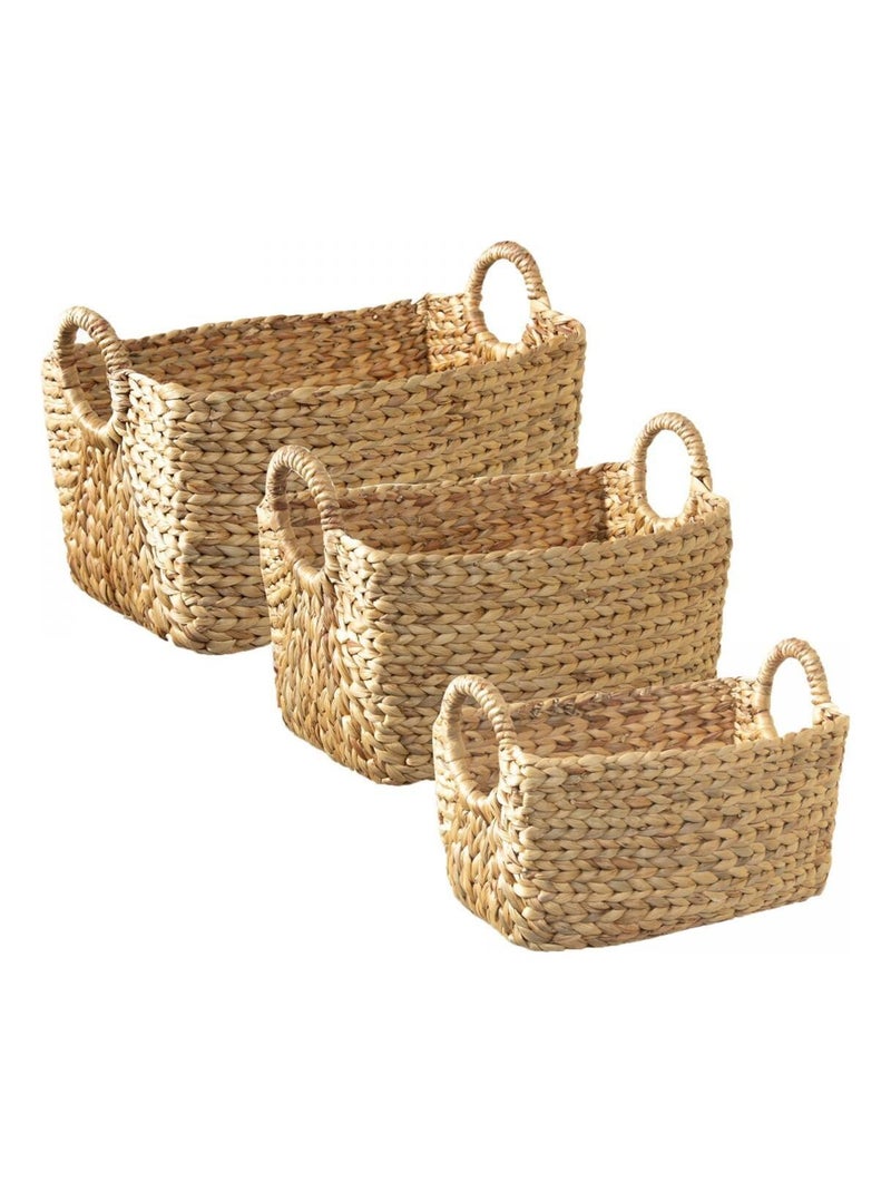 Lot De 3 Paniers En Jacinthe D'eau Avec Poignées Beige - Kiabi