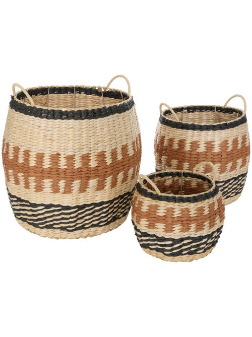 Lot de 3 paniers en jonc coloré tressé à poignées wonja - Kiabi Lot de 3 paniers en jonc coloré tressé à poignées wonja - Kiabi