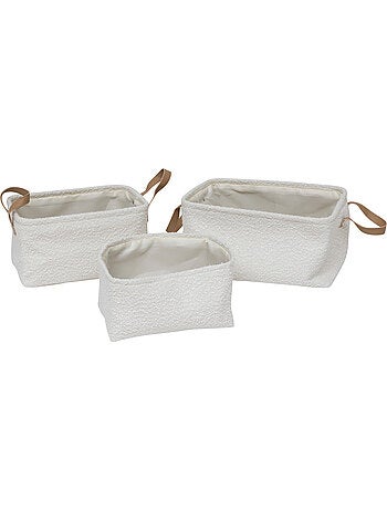 Lot de 3 paniers en tissu bouclette à poignées effet cuir LOE