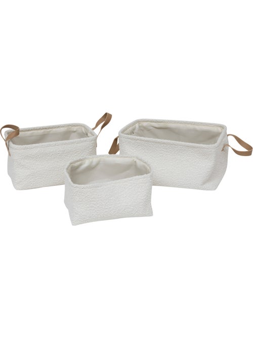 Lot de 3 paniers en tissu bouclette à poignées effet cuir LOE - Kiabi