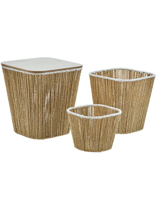 Lot de 3 paniers gigogne tressés avec couvercle BANJO - Kiabi