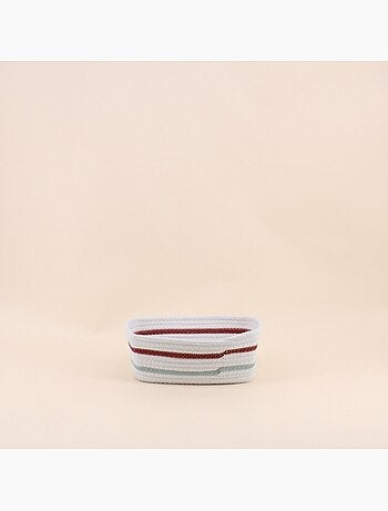 Lot de 3 paniers rectangulaires en corde blanc détail rouge