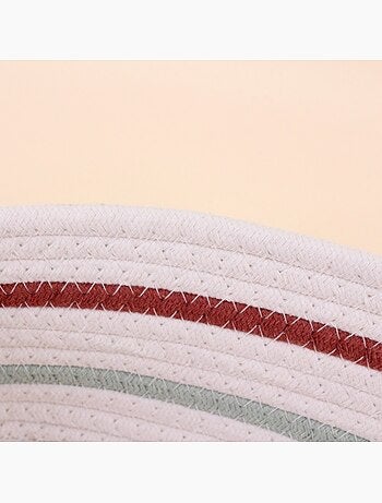 Lot de 3 paniers rectangulaires en corde blanc détail rouge