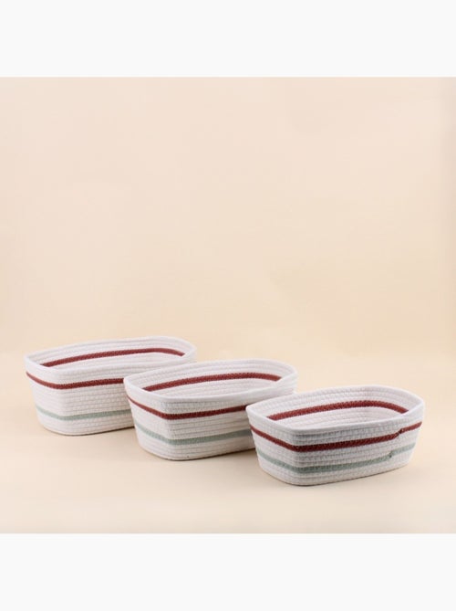 Lot de 3 paniers rectangulaires en corde blanc détail rouge - Kiabi