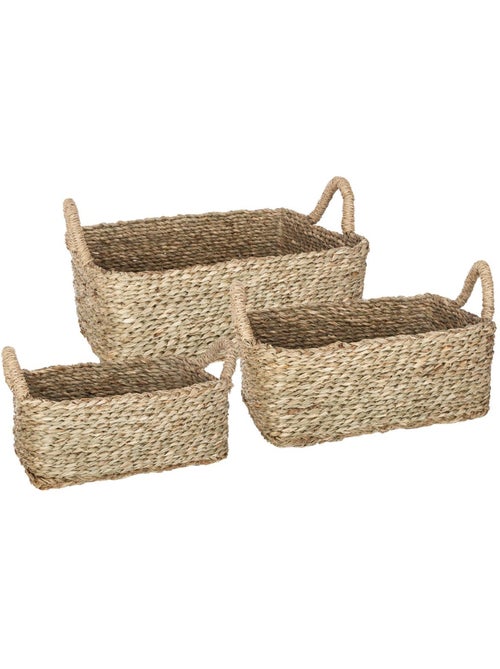 Lot de 3 paniers rectangulaires en osier tressé à poignées KILIAN - Kiabi