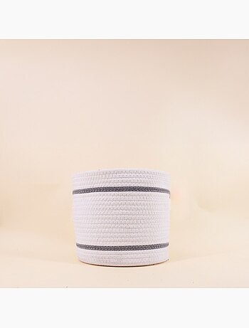 Lot de 3 paniers ronds en corde blanc détail gris