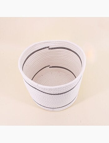 Lot de 3 paniers ronds en corde blanc détail gris