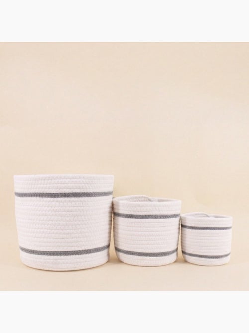 Lot de 3 paniers ronds en corde blanc détail gris - Kiabi